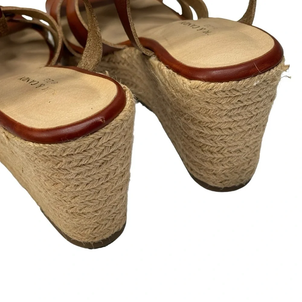ROCK & CANDY by ZIGI Cognac Leather Espadrilles Platform Wedge Sandals Size 10